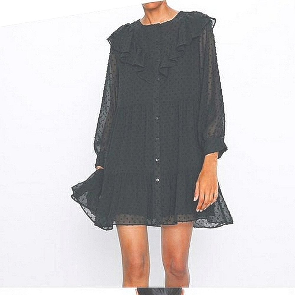 ZARA Black Swiss dot ruffle mini dress. Size  XS NWT